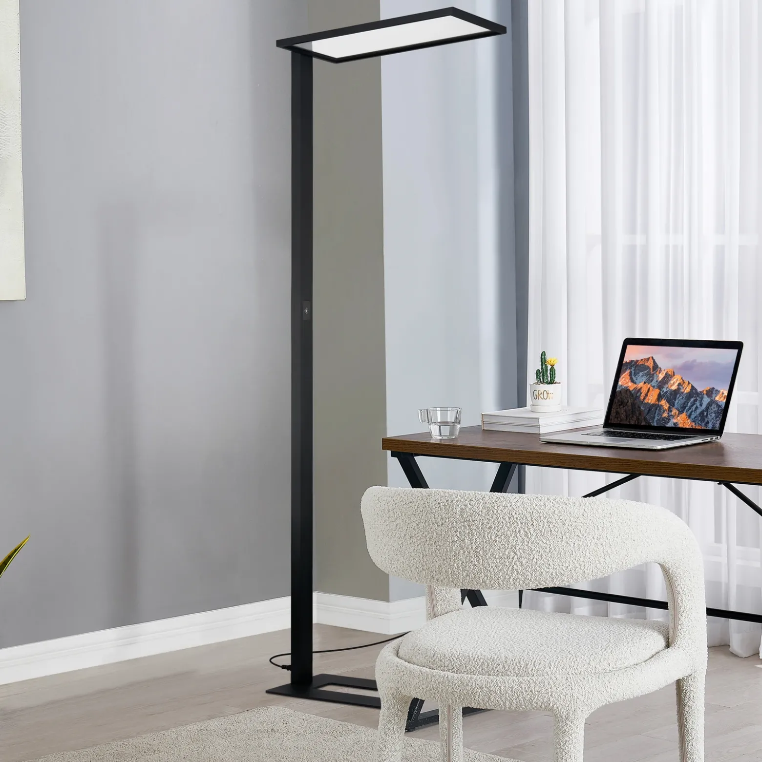 Prios lámpara de pie LED para oficina Taronis, negra, 195 cm, atenuable