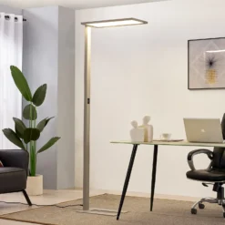 Prios lámpara de pie LED para oficina Taronis, plata, 195 cm, atenuable