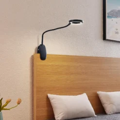 Prios lámpara de pinza LED Harumi, negra, batería recargable, USB, 51 cm