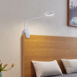 Prios lámpara de pinza LED Harumi, blanca, batería recargable, USB, 51 cm de