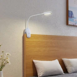 Prios lámpara de pinza LED Najari, altura 51 cm, blanco, batería recargable, USB