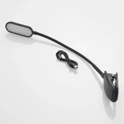 Prios lámpara de pinza LED Najari, negra, batería recargable, USB, 51 cm