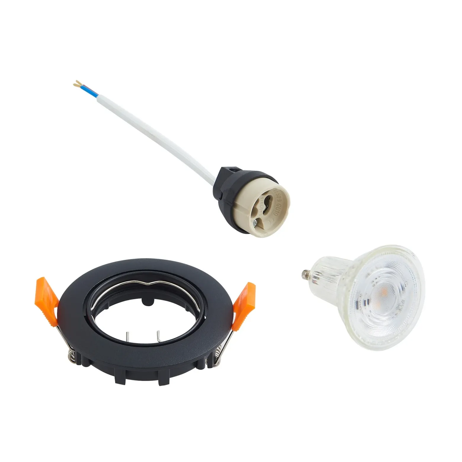 Prios lámpara de techo empotrable Fibur, negro, aluminio, Ø 8,2 cm