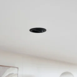 Prios lámpara de techo empotrable Fibur, negro, aluminio, Ø 8,2 cm