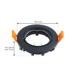 Prios lámpara de techo empotrable Fibur, negro, aluminio, Ø 8,2 cm