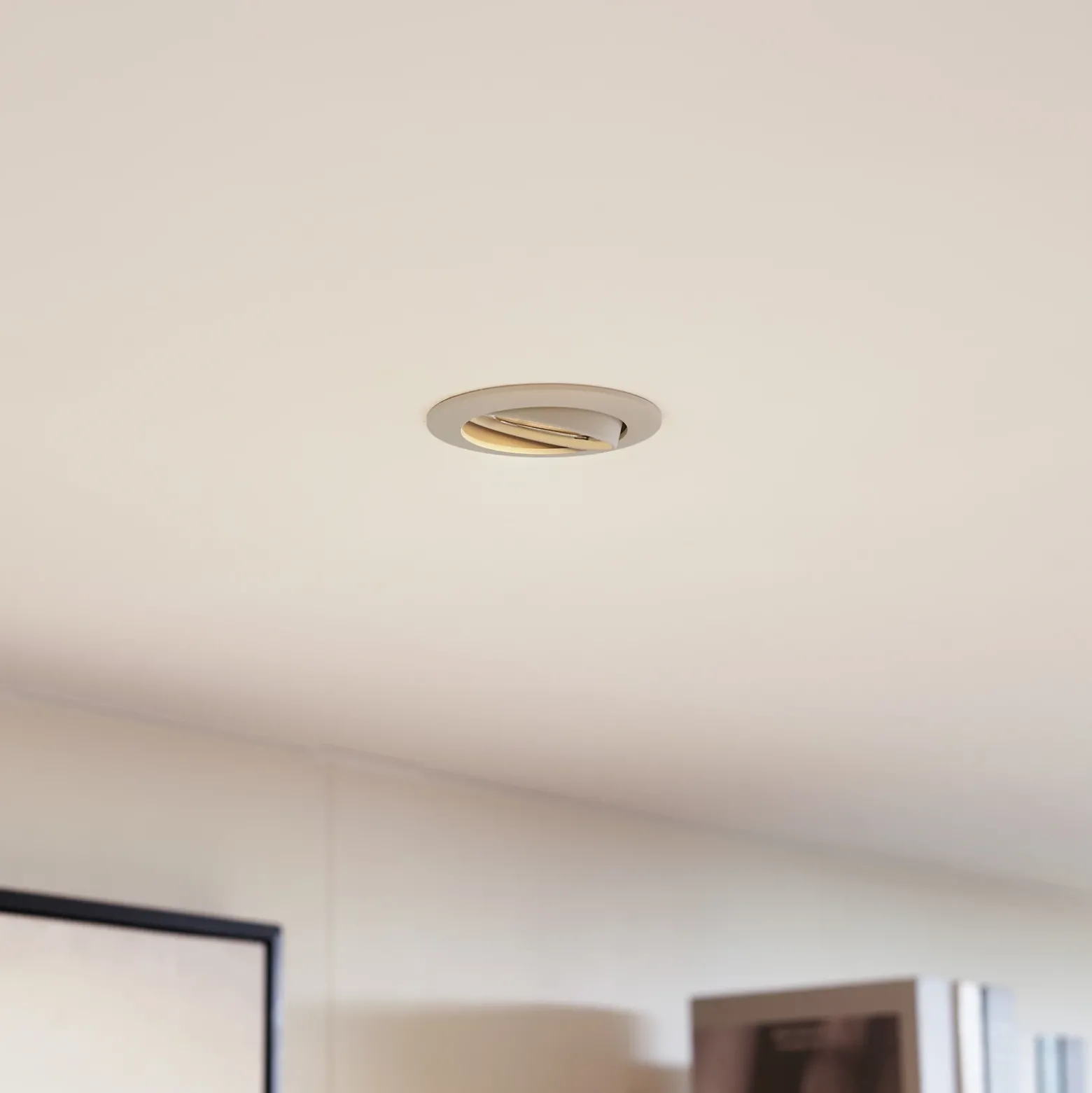 Prios lámpara de techo empotrable Fibur, beige, aluminio, Ø 8,2 cm