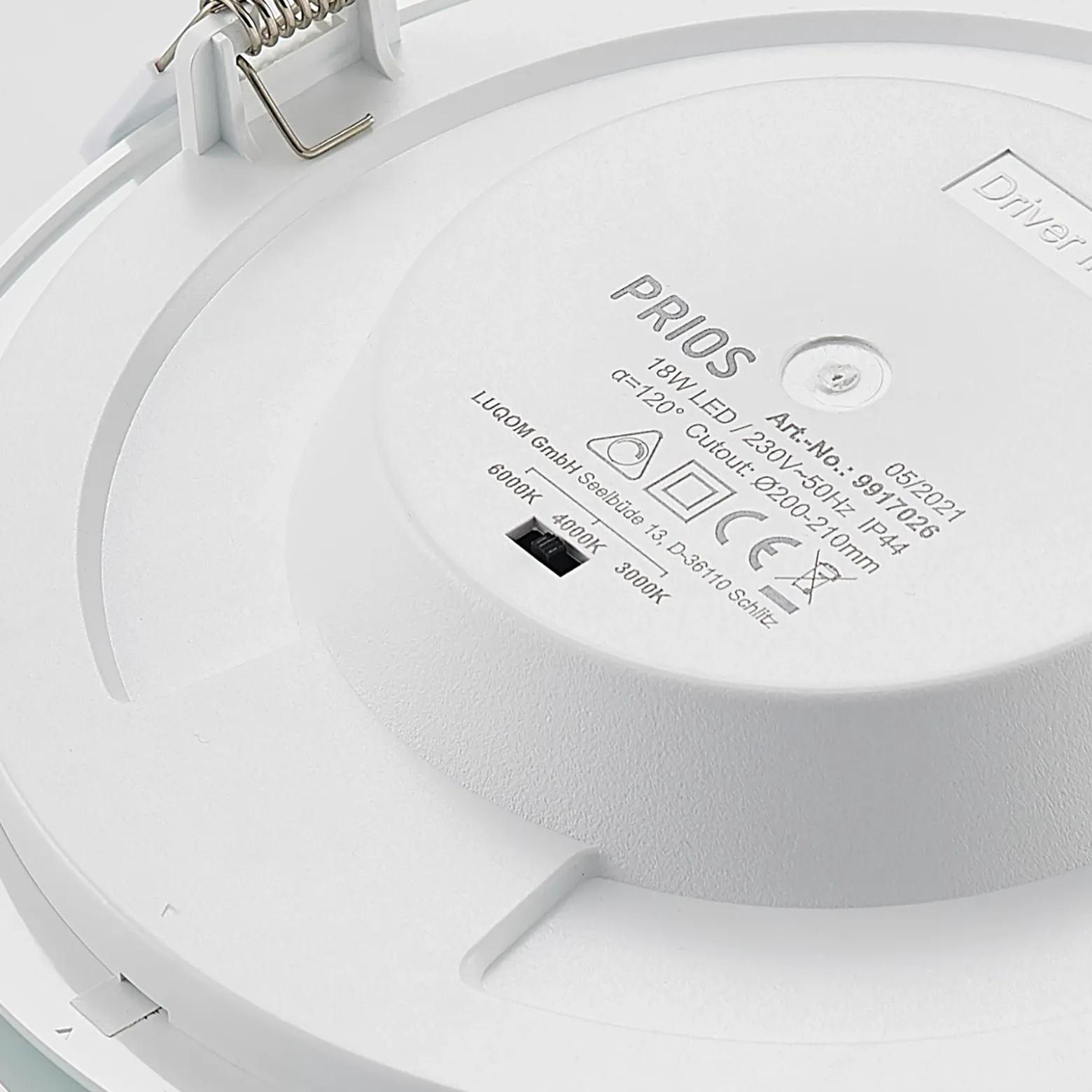 Prios lámpara empotrable LED Cadance, blanco, 22 cm, CCT, IP44