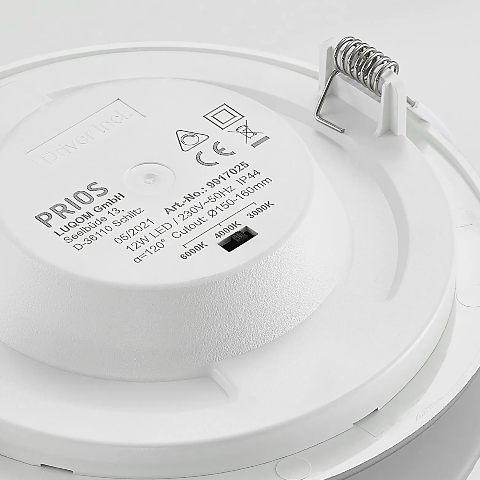 Prios lámpara empotrable LED Cadance, plata, 17 cm, CCT, IP44
