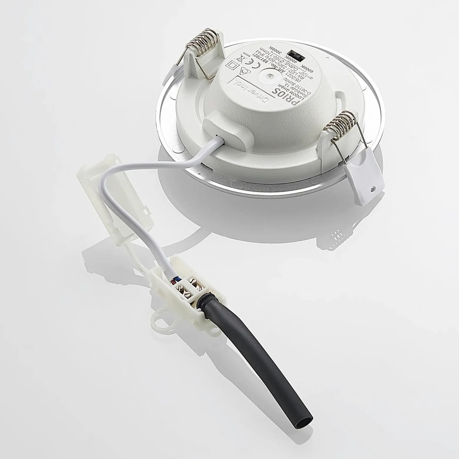 Prios lámpara empotrable LED Cadance, plata, 12 cm, CCT, IP44