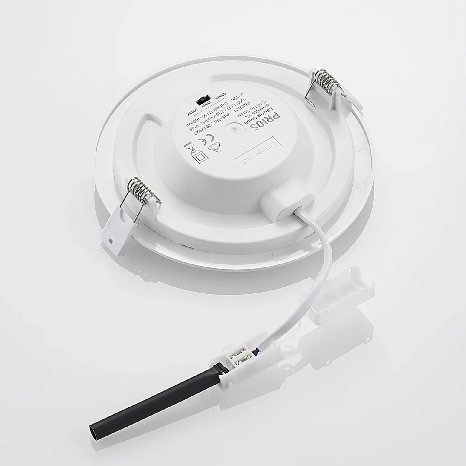 Prios Lámpara empotrable LED Cadance, blanca, 17 cm, CCT, IP44