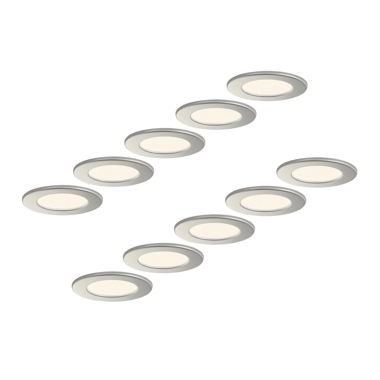 Prios lámpara empotrable LED Cadance, plata, 12 cm, juego de 10, CCT