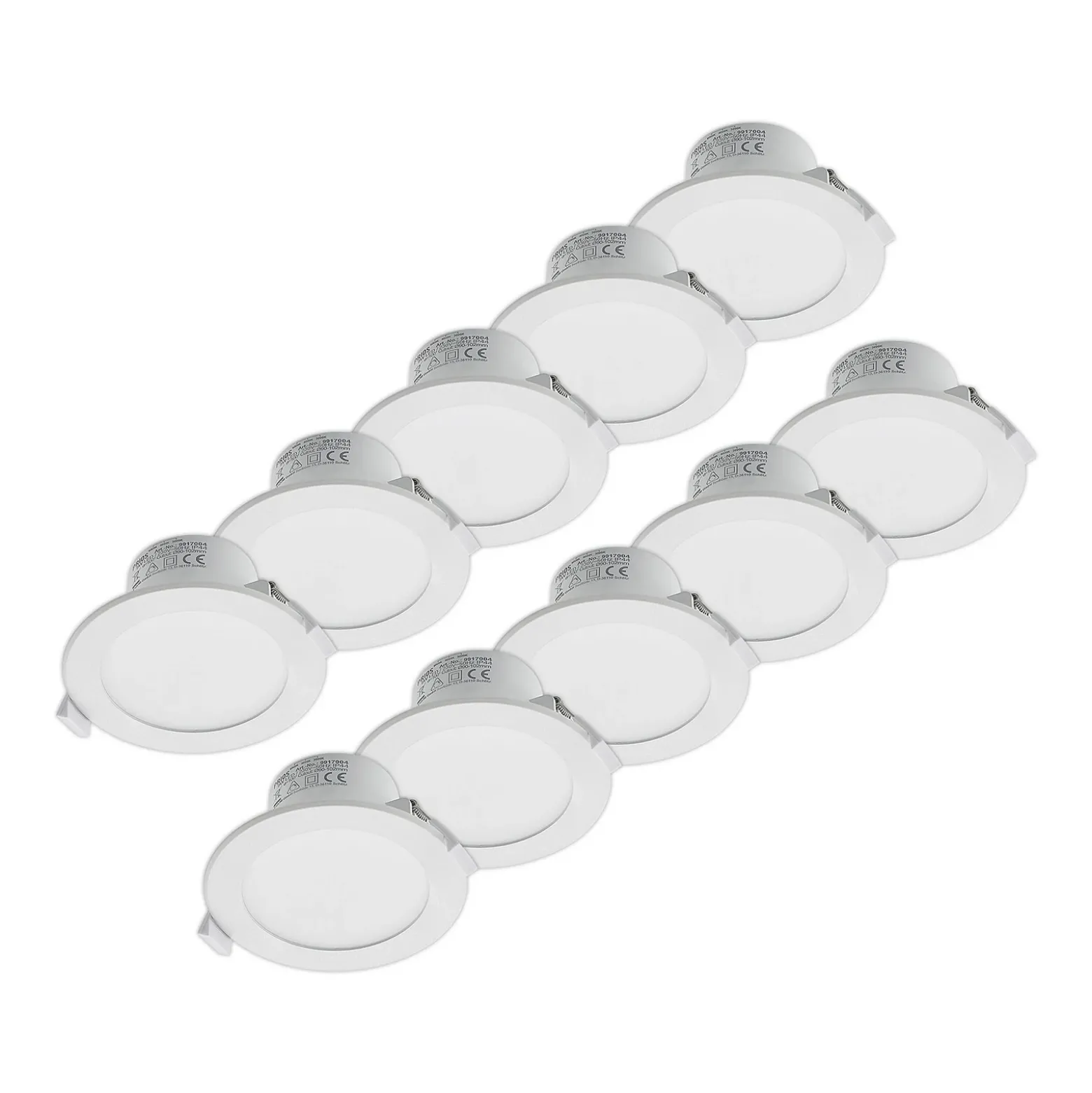Prios lámpara empotrable LED Rida, juego de 10, blanco, 12 cm, CCT, IP44