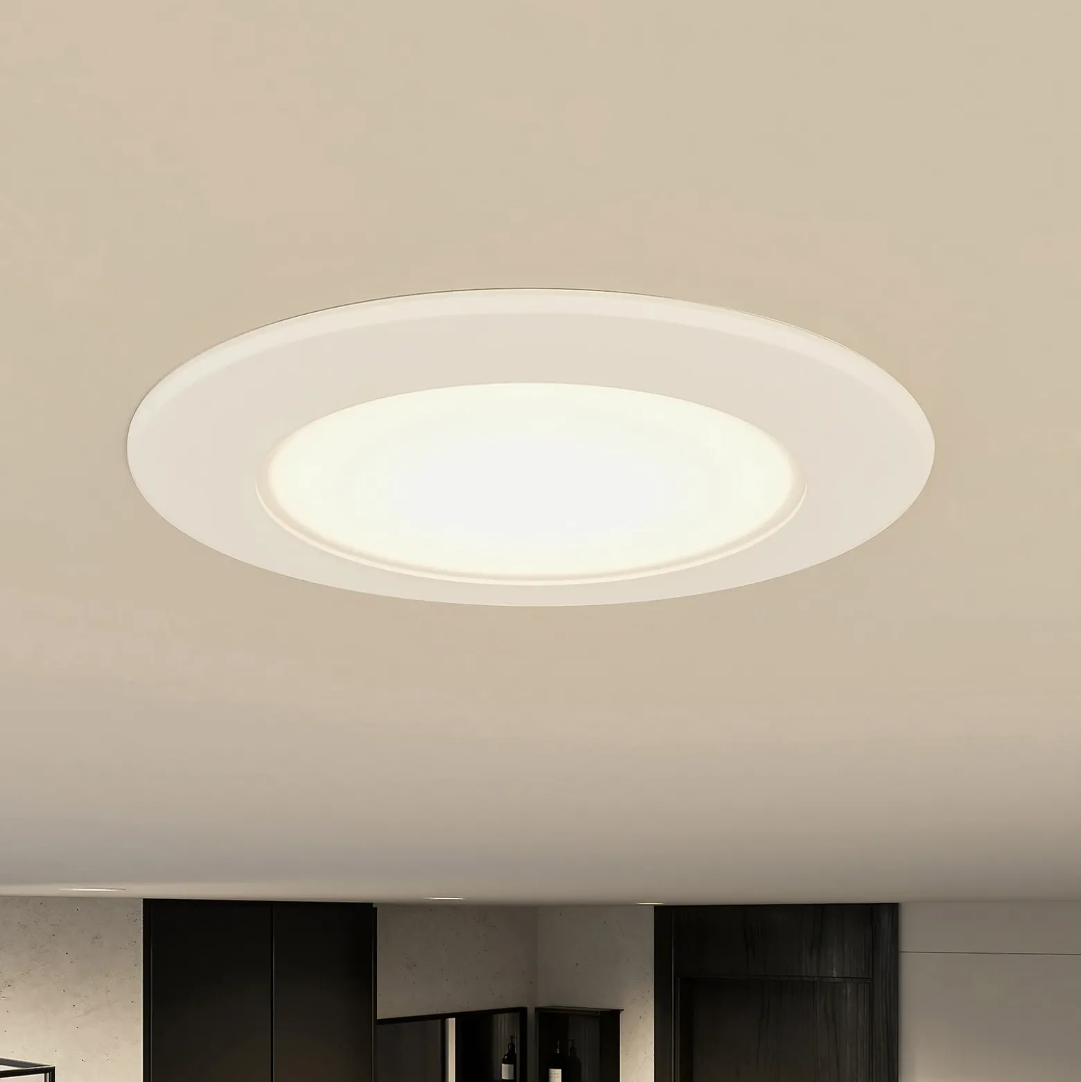 Prios lámpara empotrable LED Rida, juego de 3, blanco, 12 cm, CCT, IP44
