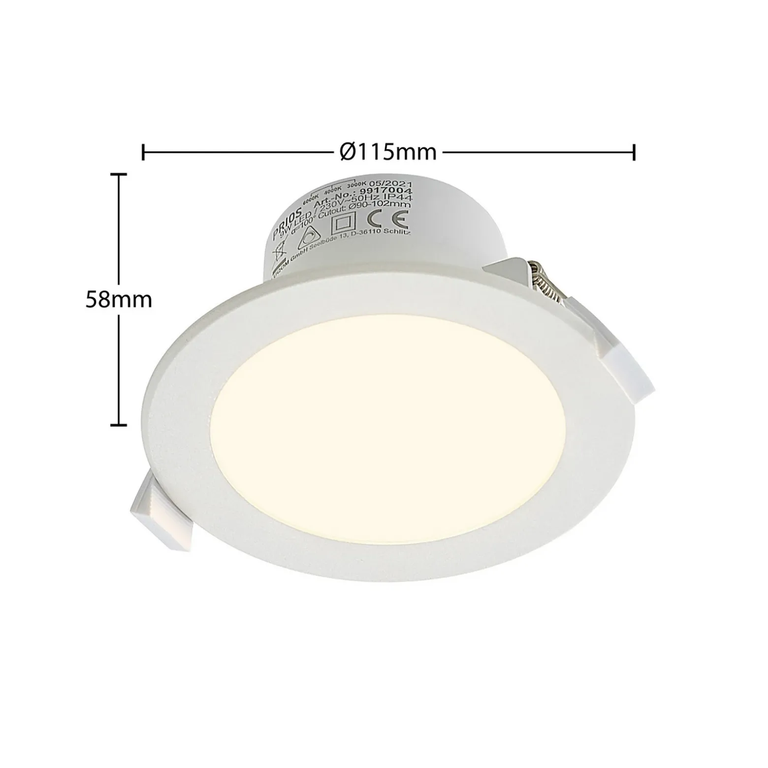 Prios lámpara empotrable LED Rida, juego de 10, blanco, 12 cm, CCT, IP44
