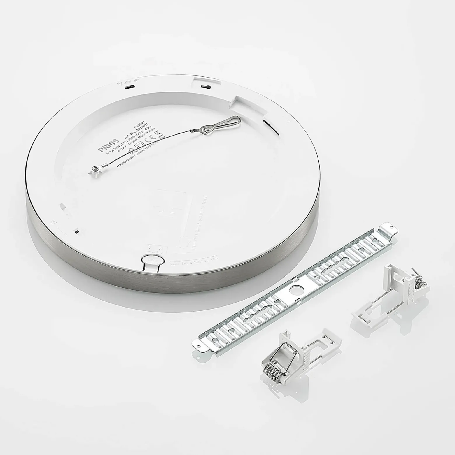 Prios lámpara LED de techo Aureka, Ø 23 cm, plata, metal