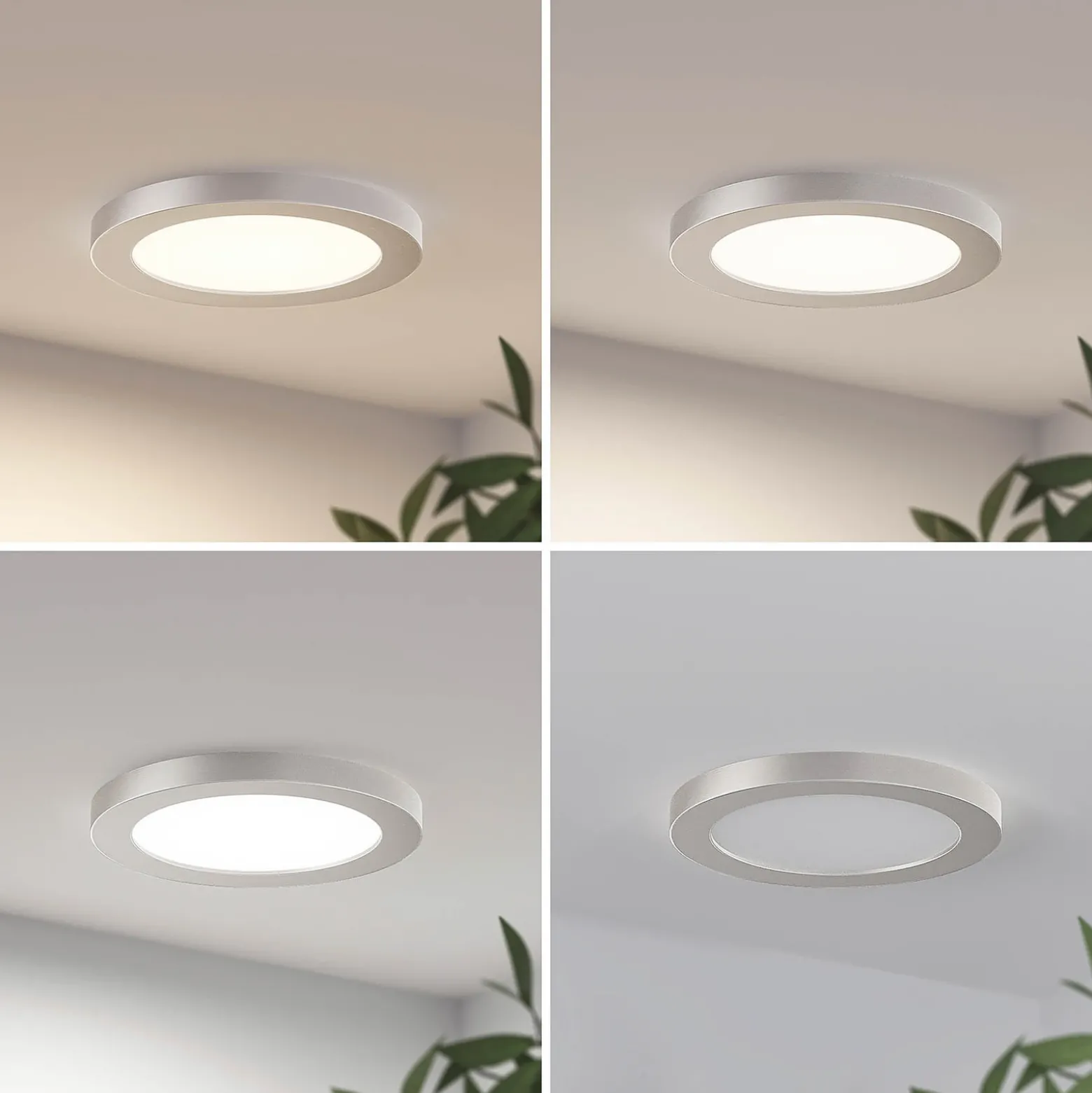 Prios lámpara LED de techo Aureka, Ø 23 cm, plata, metal