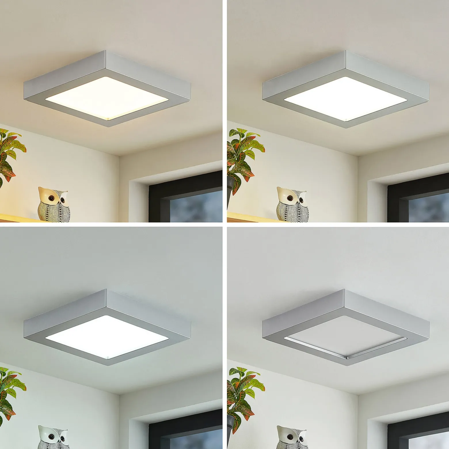 Prios Plafón LED Alette, plata, 22,7cm, 24W, atenuable