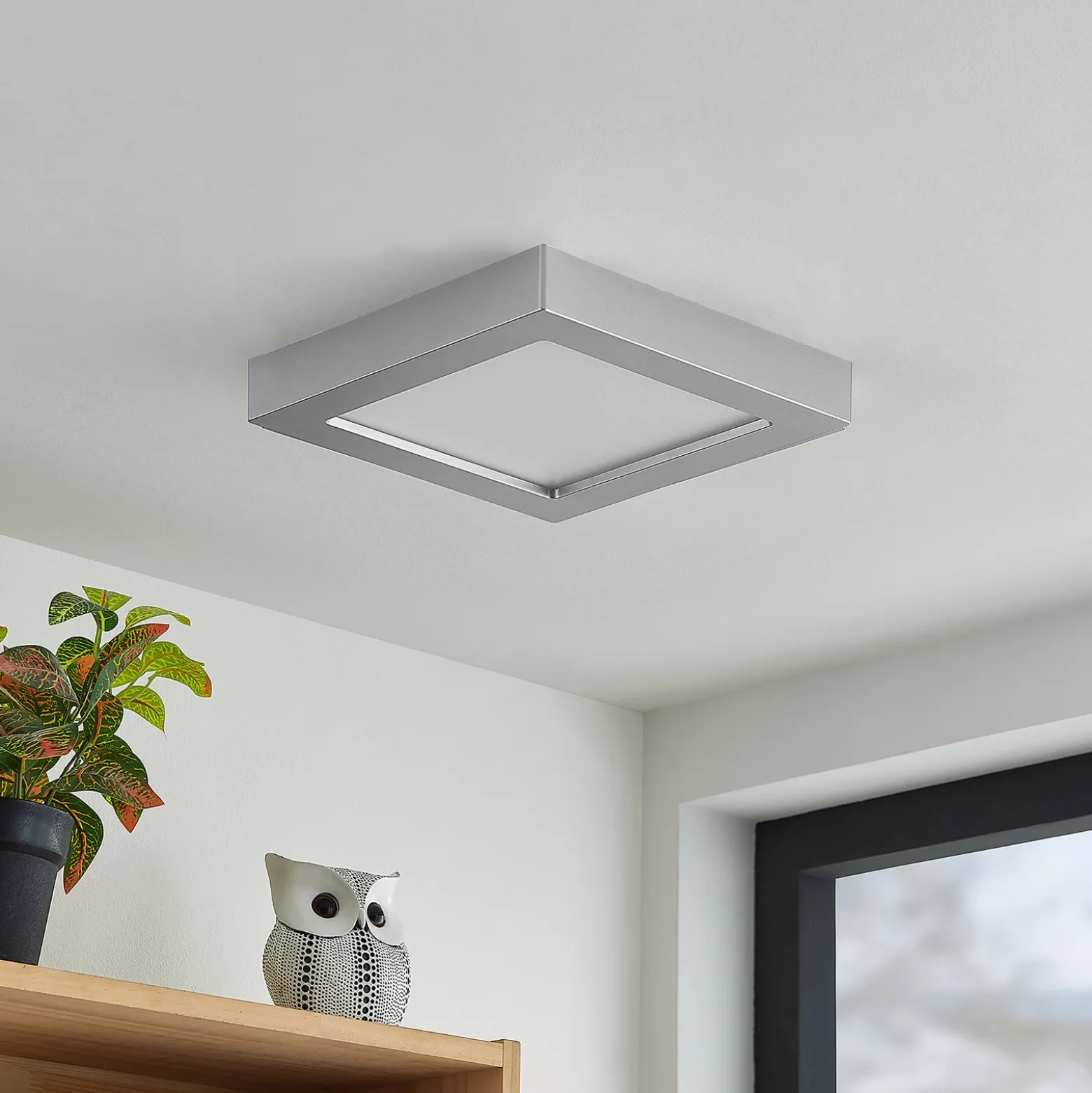 Prios Plafón LED Alette, plata, 22,7cm, 24W, atenuable