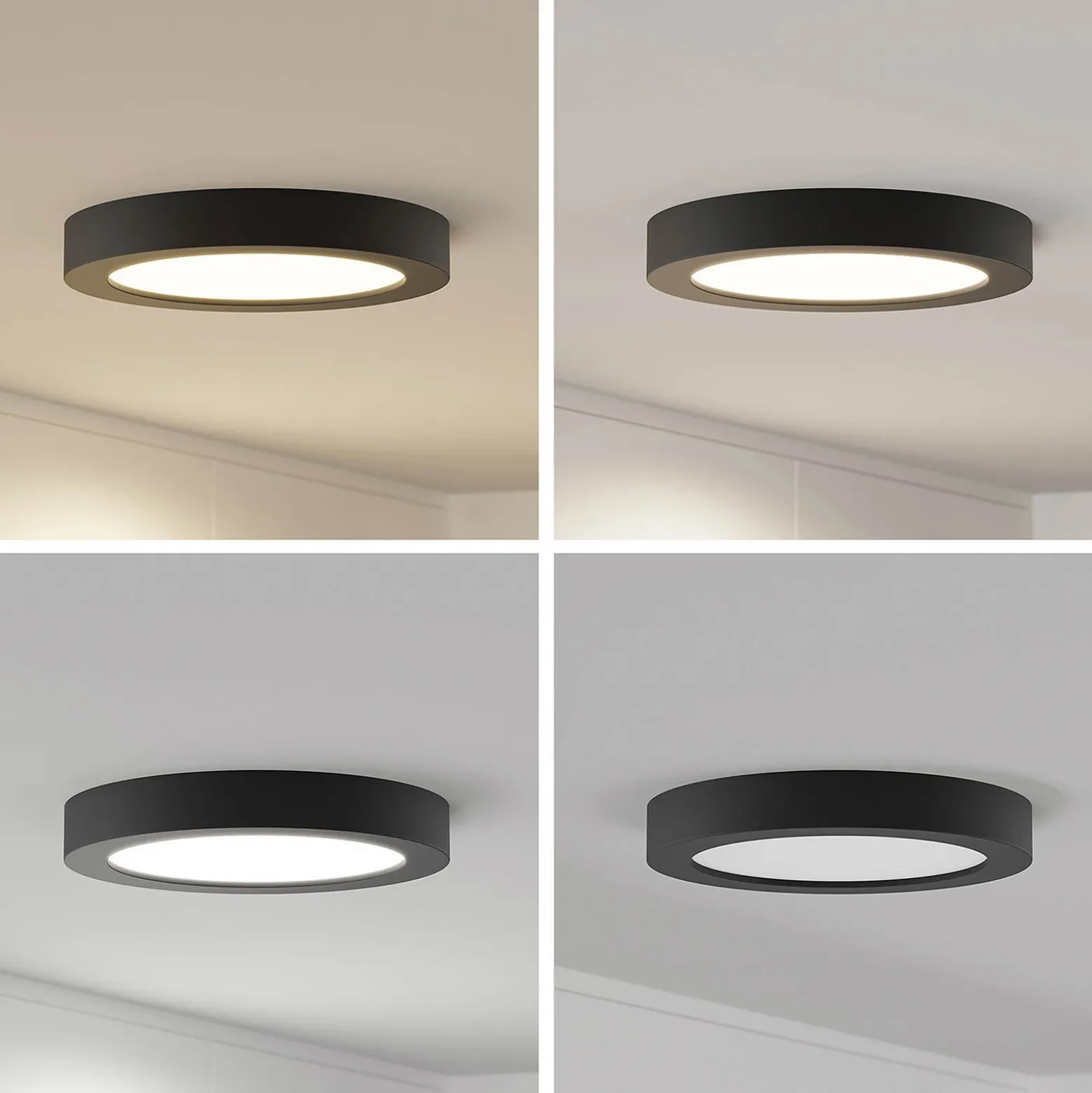 Prios Plafón LED Edwina, negro, 25 cm, CCT, IP44