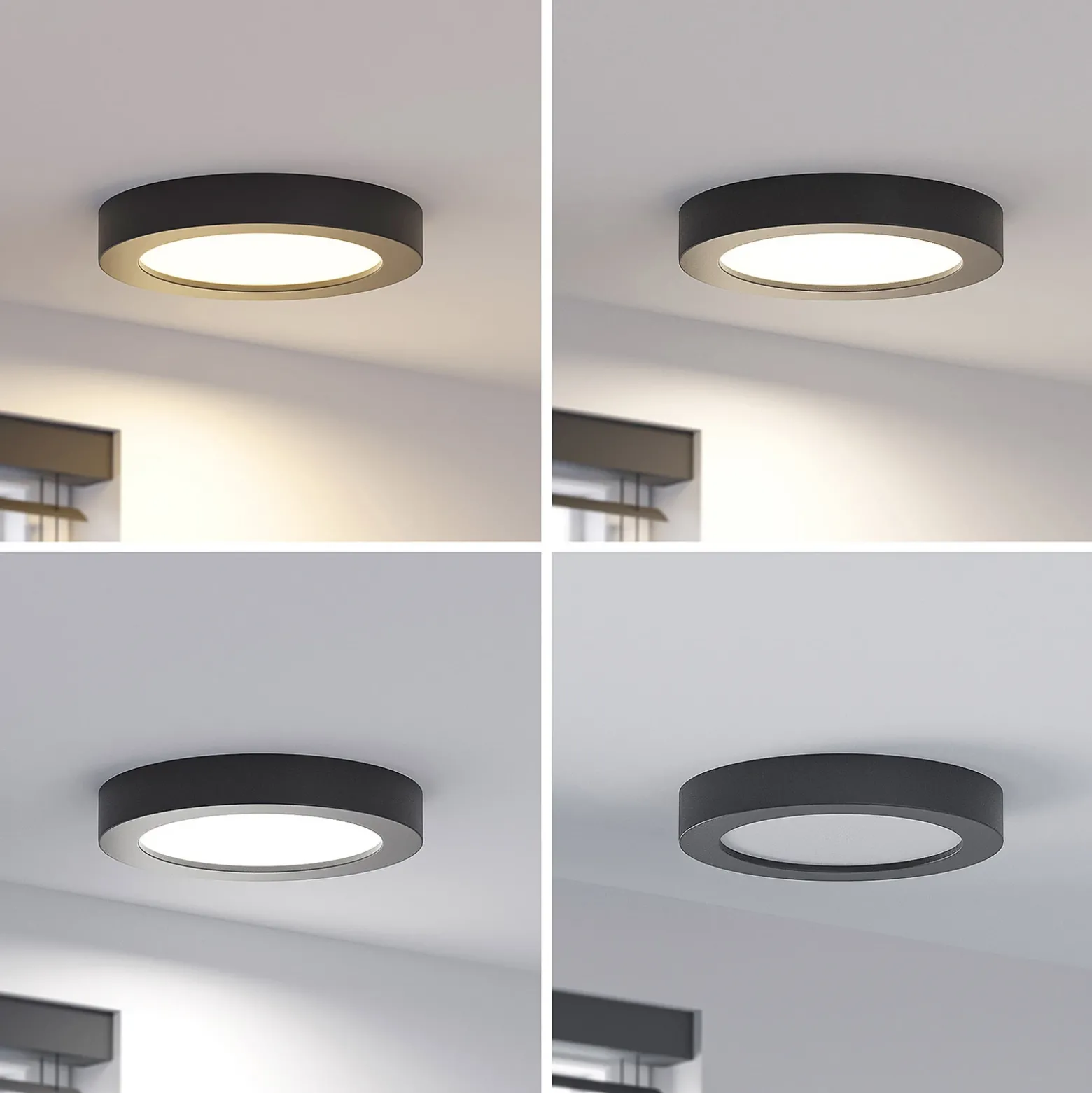 Prios Plafón LED Edwina, negro, 23 cm, CCT, IP44