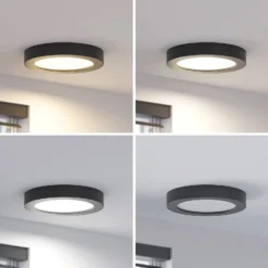 Prios Plafón LED Edwina, negro, 23 cm, CCT, IP44