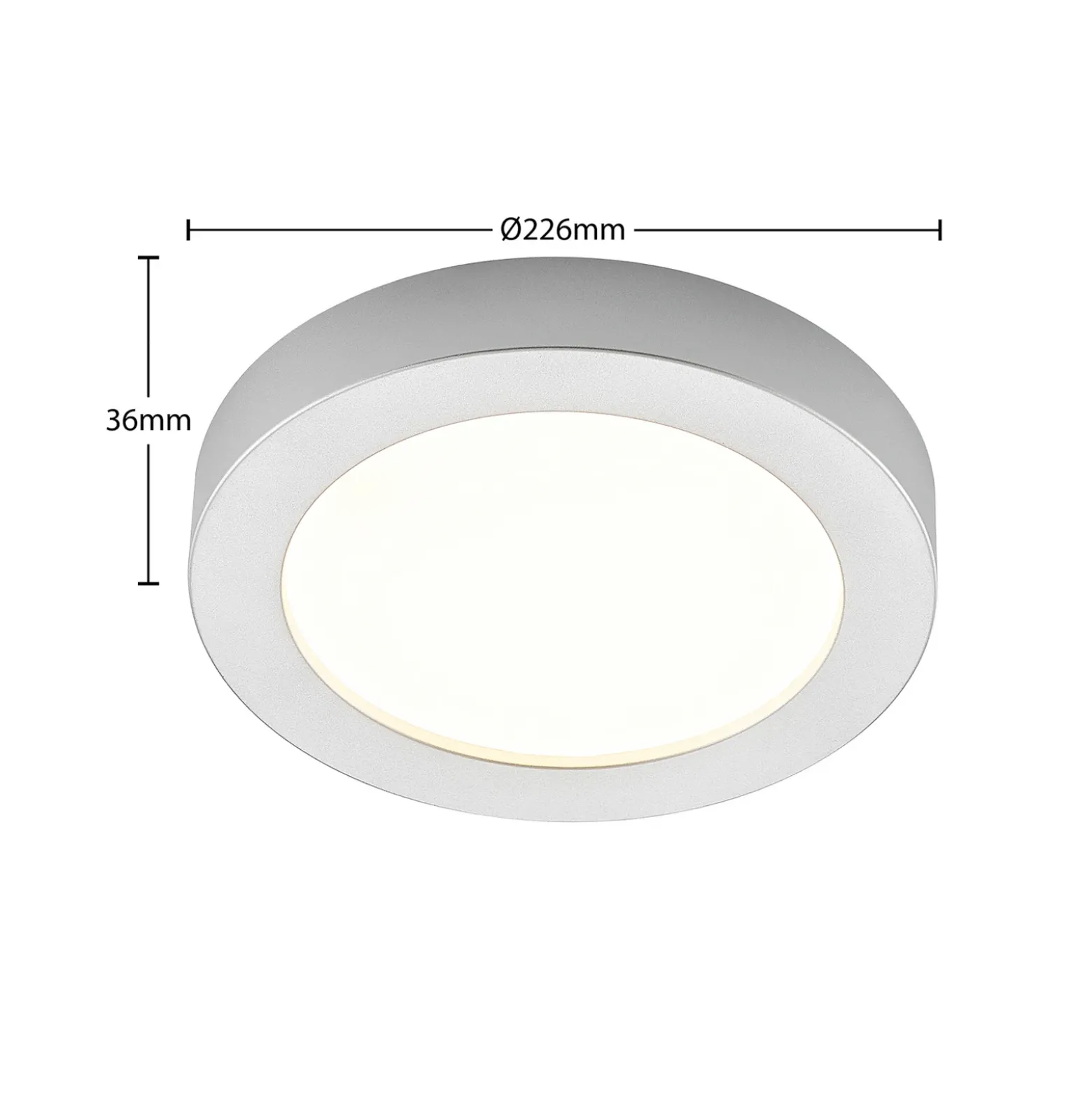 Prios Plafón LED Edwina, plata, 23 cm, CCT, IP44