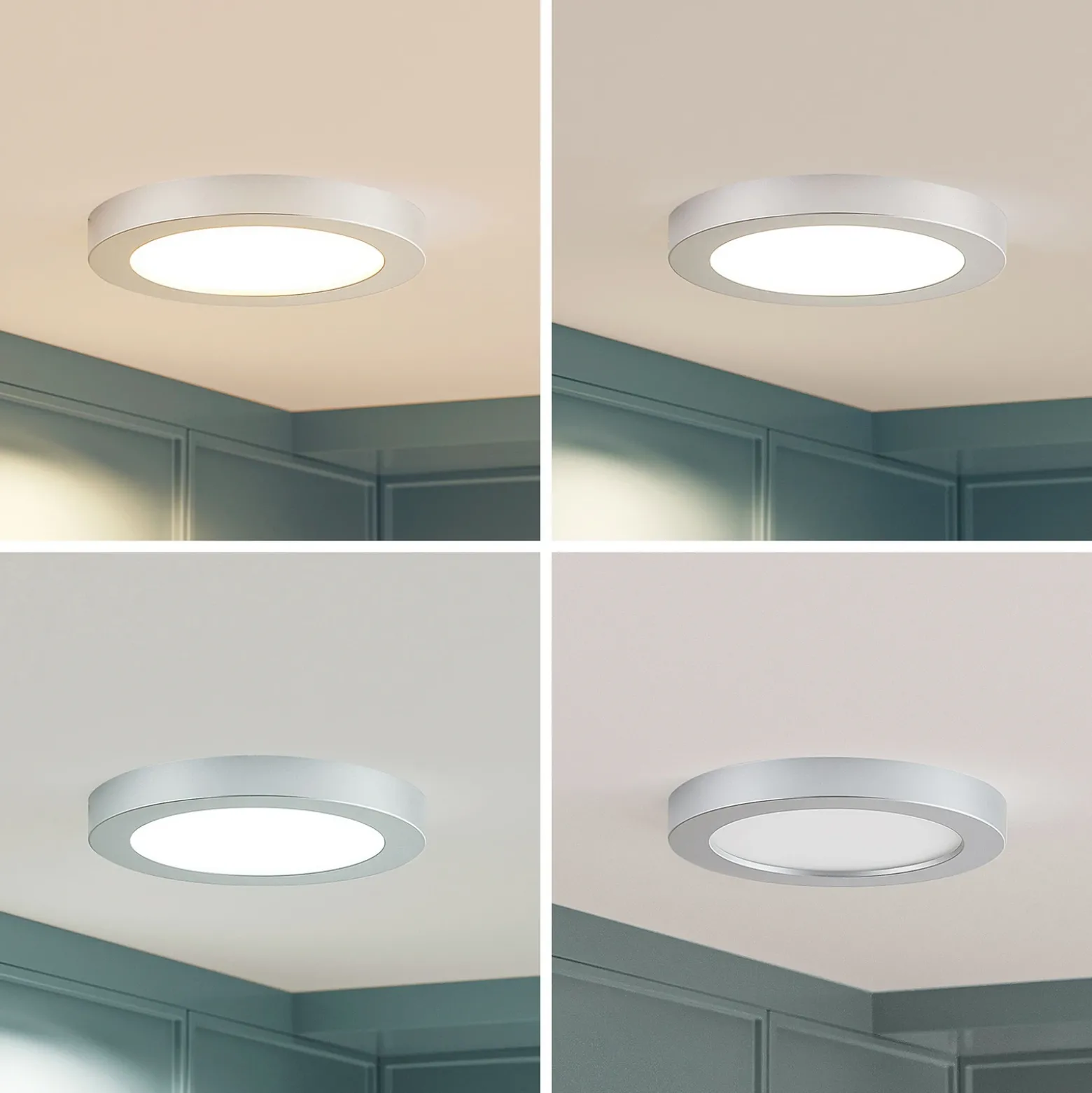 Prios Plafón LED Edwina, plata, 23 cm, CCT, IP44