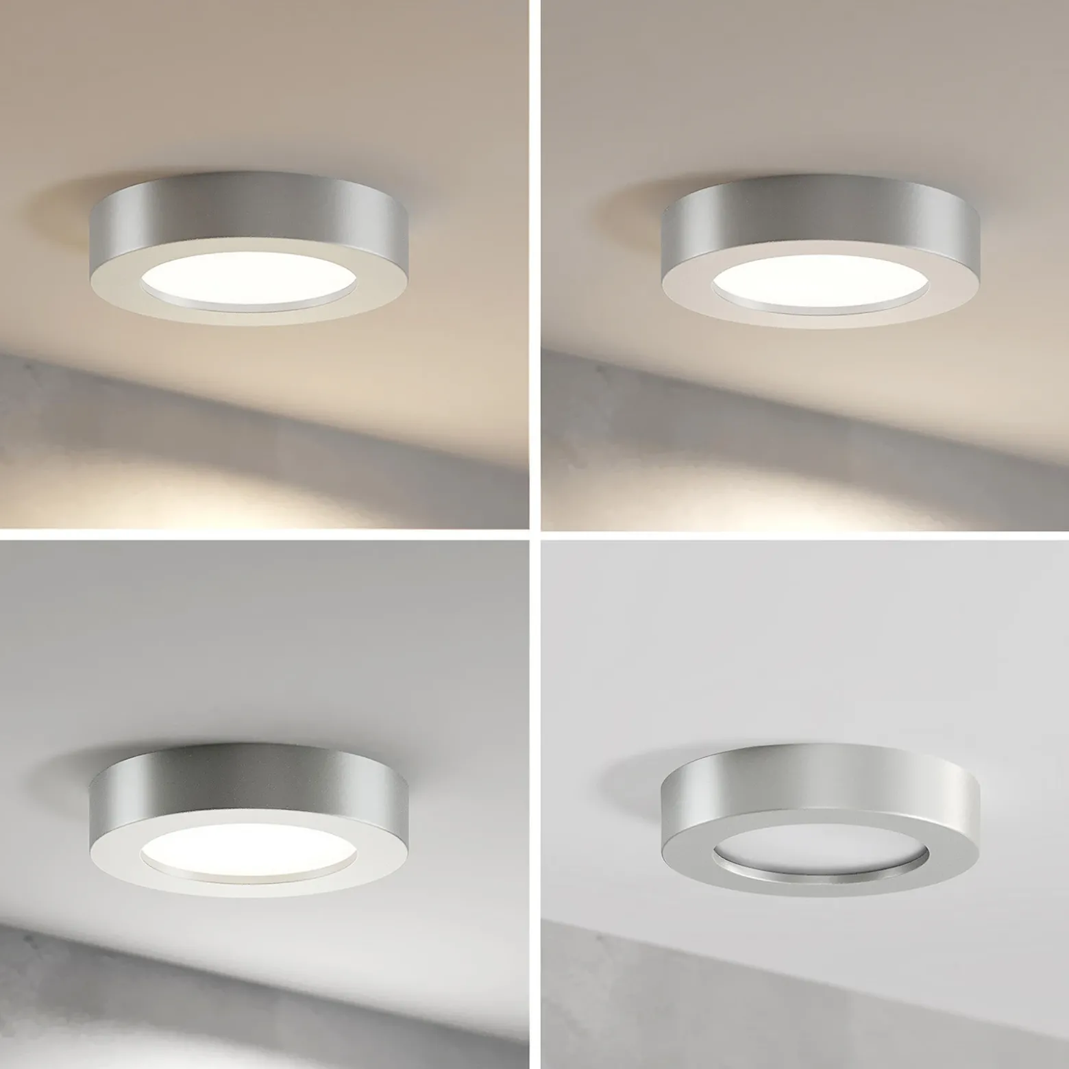 Prios Plafón LED Edwina, plata, 18 cm, CCT, IP44
