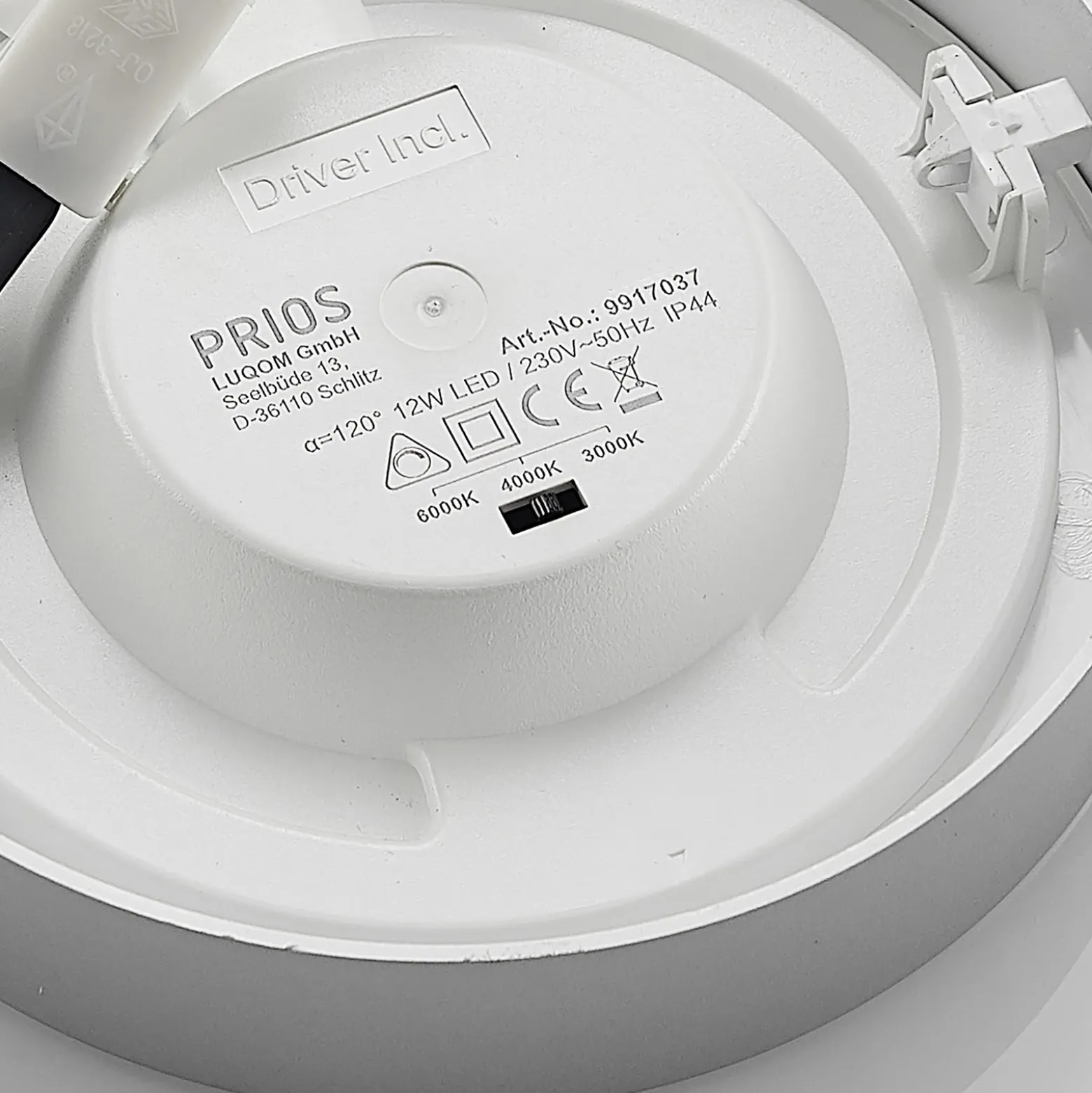 Prios Plafón LED Edwina, plata, 18 cm, CCT, IP44