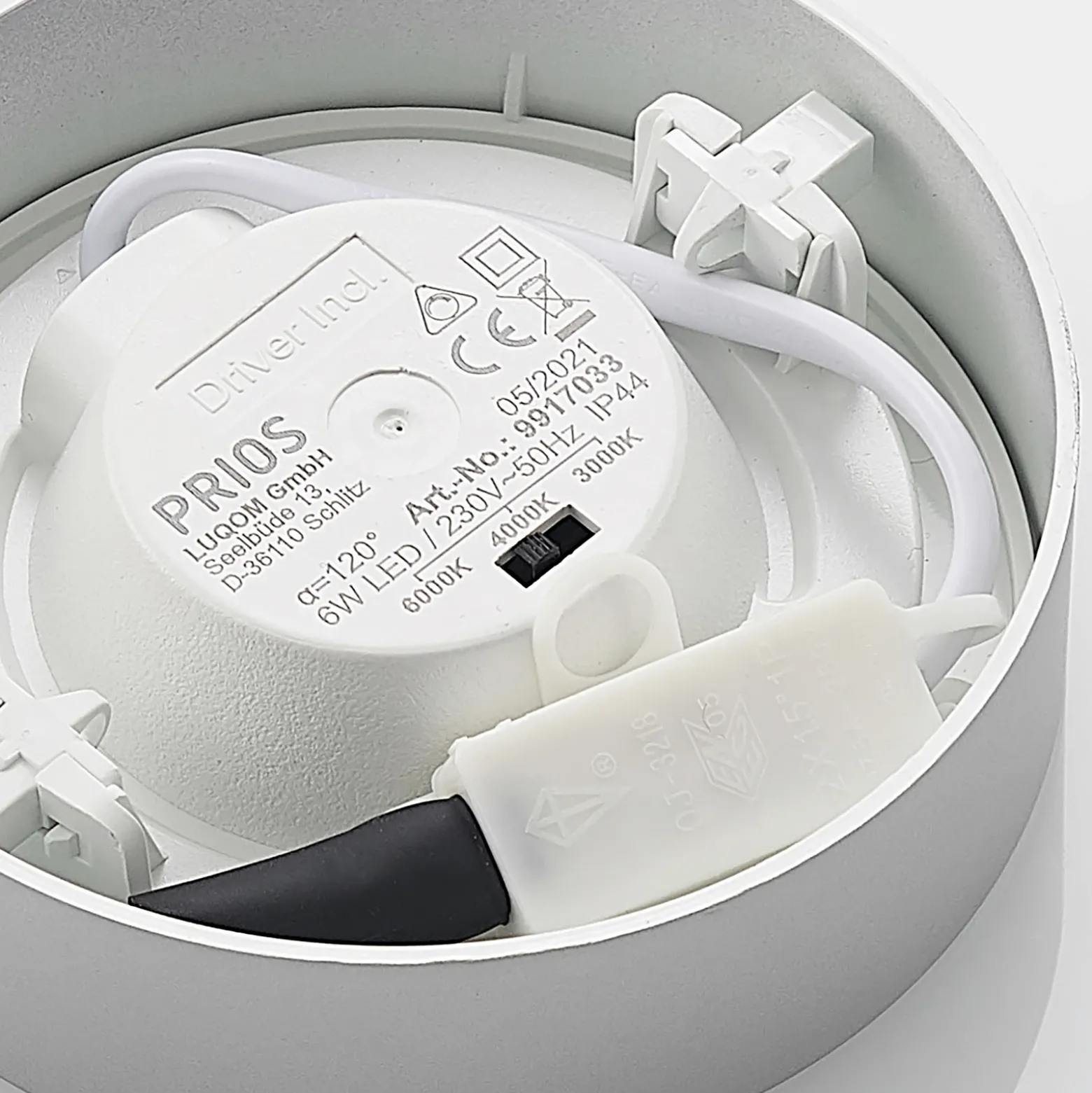 Prios Plafón LED Edwina, plata, 12 cm, CCT, IP44