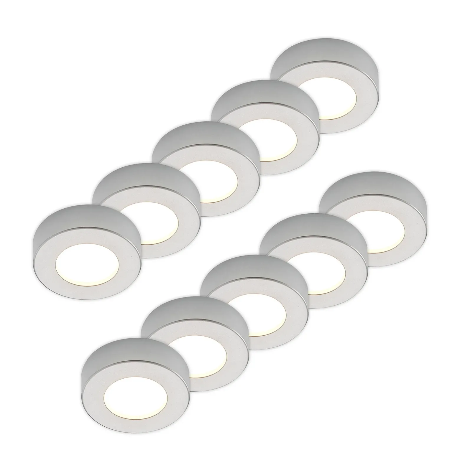 Prios Plafón LED Edwina, plata, 12 cm, lote de 10