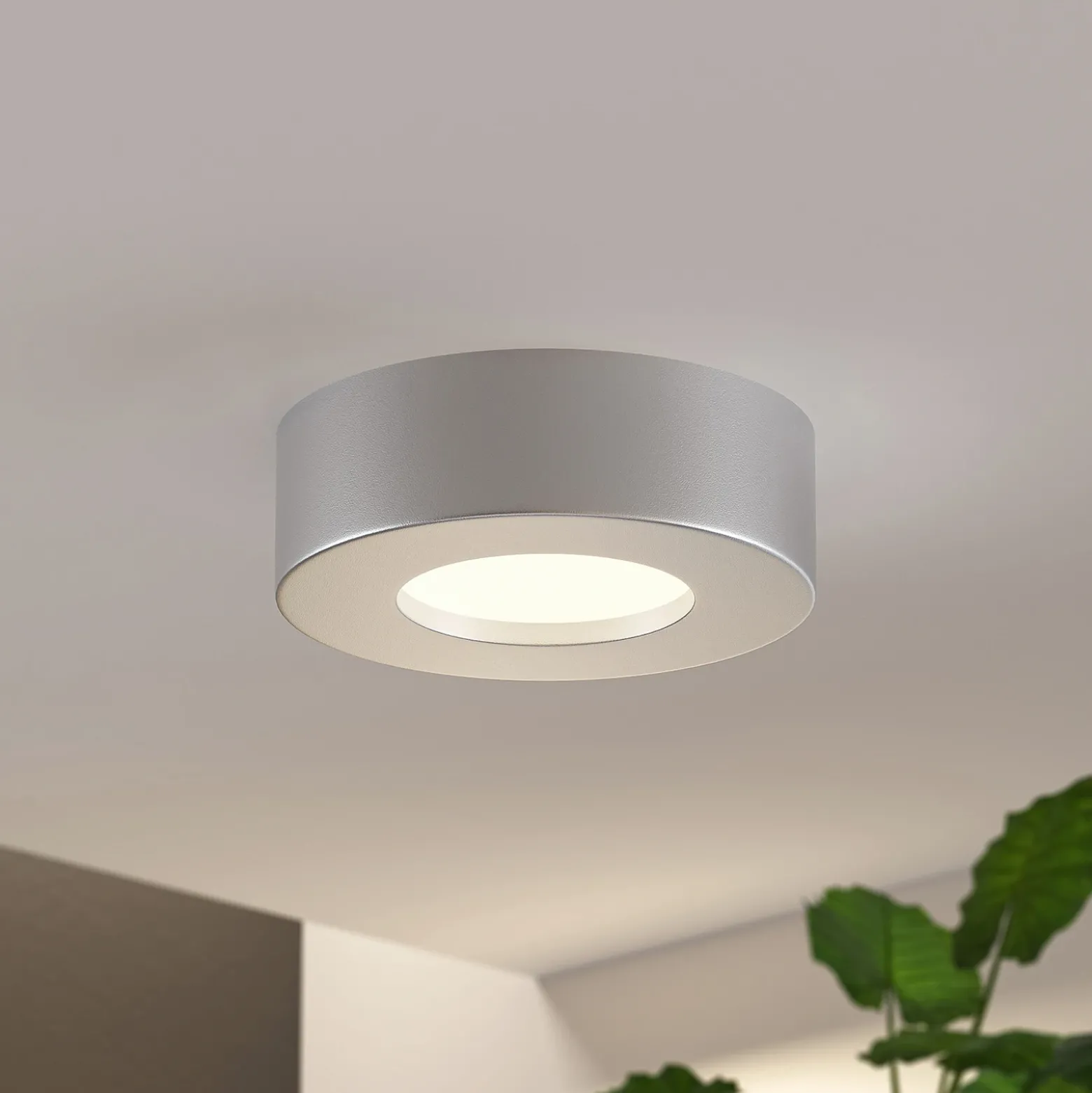 Prios Plafón LED Edwina, plata, 12 cm, lote de 10