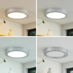 Prios Plafón LED Edwina, plata, 25 cm, CCT, IP44