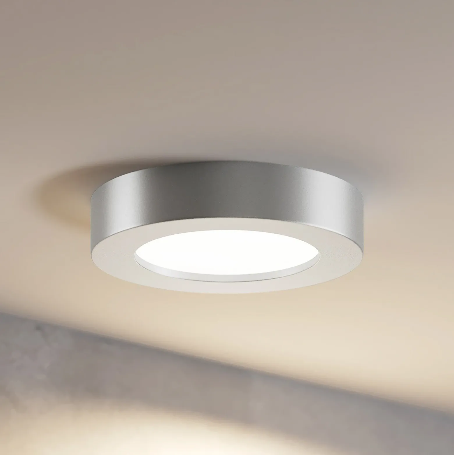 Prios Plafón LED Edwina, plata, 12 cm, CCT, IP44