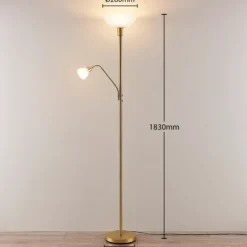 Proyector de techo Lindby Jost, 180 cm, latón, lámpara de lectura, E27