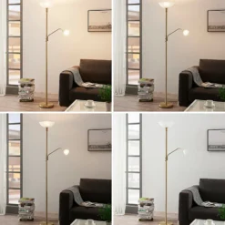 Proyector de techo Lindby Jost, 180 cm, latón, lámpara de lectura, E27
