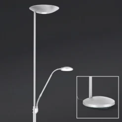 Proyector LED de pie Cobra con lámpara de lectura níquel