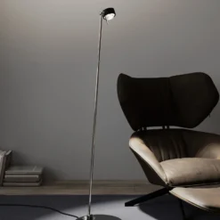 Puk! 80 Floor LED lentes claras/mate negro/cromo