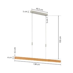 Quitani Lámpara colgante LED Alin, longitud 138 cm, roble natural
