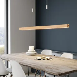 Quitani Lámpara colgante LED Alin, longitud 138 cm, roble natural