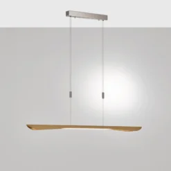 Quitani lámpara colgante LED Hiba, roble natural, longitud 148 cm
