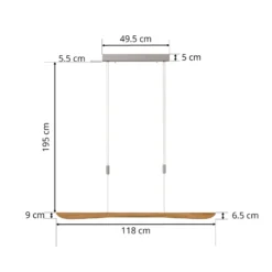 Quitani lámpara colgante LED Hiba, roble natural, longitud 118 cm