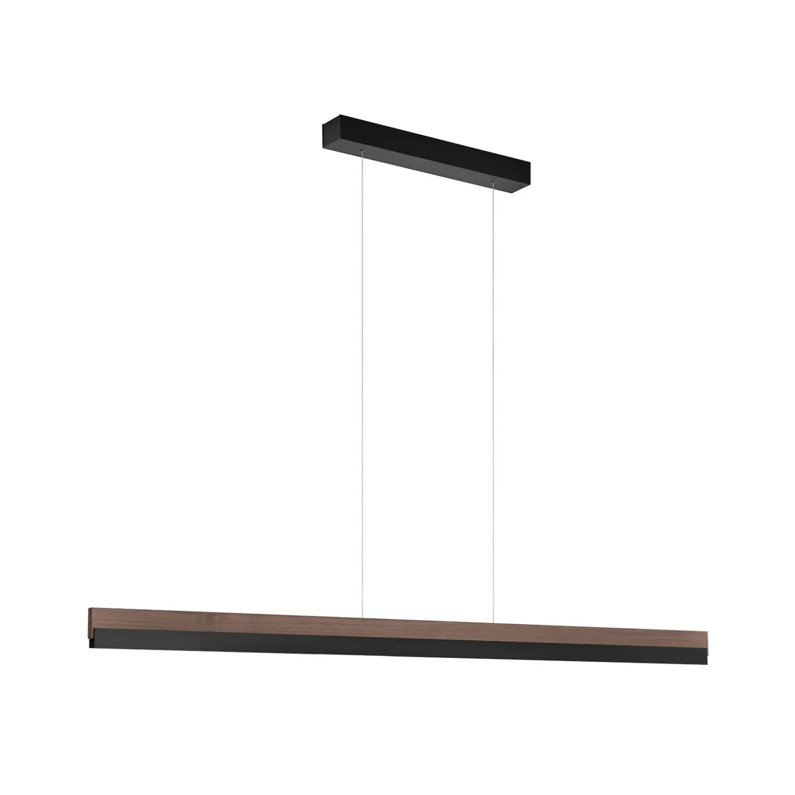 Quitani Lámpara colgante LED Keijo, negro/nuez, longitud 143 cm