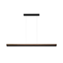 Quitani Lámpara colgante LED Keijo, negro/nuez, longitud 143 cm