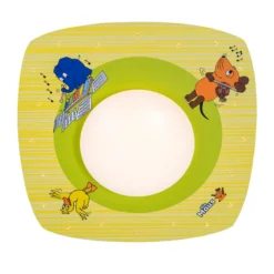 Ratón plafón LED, amarillo, Ø 58 cm, madera