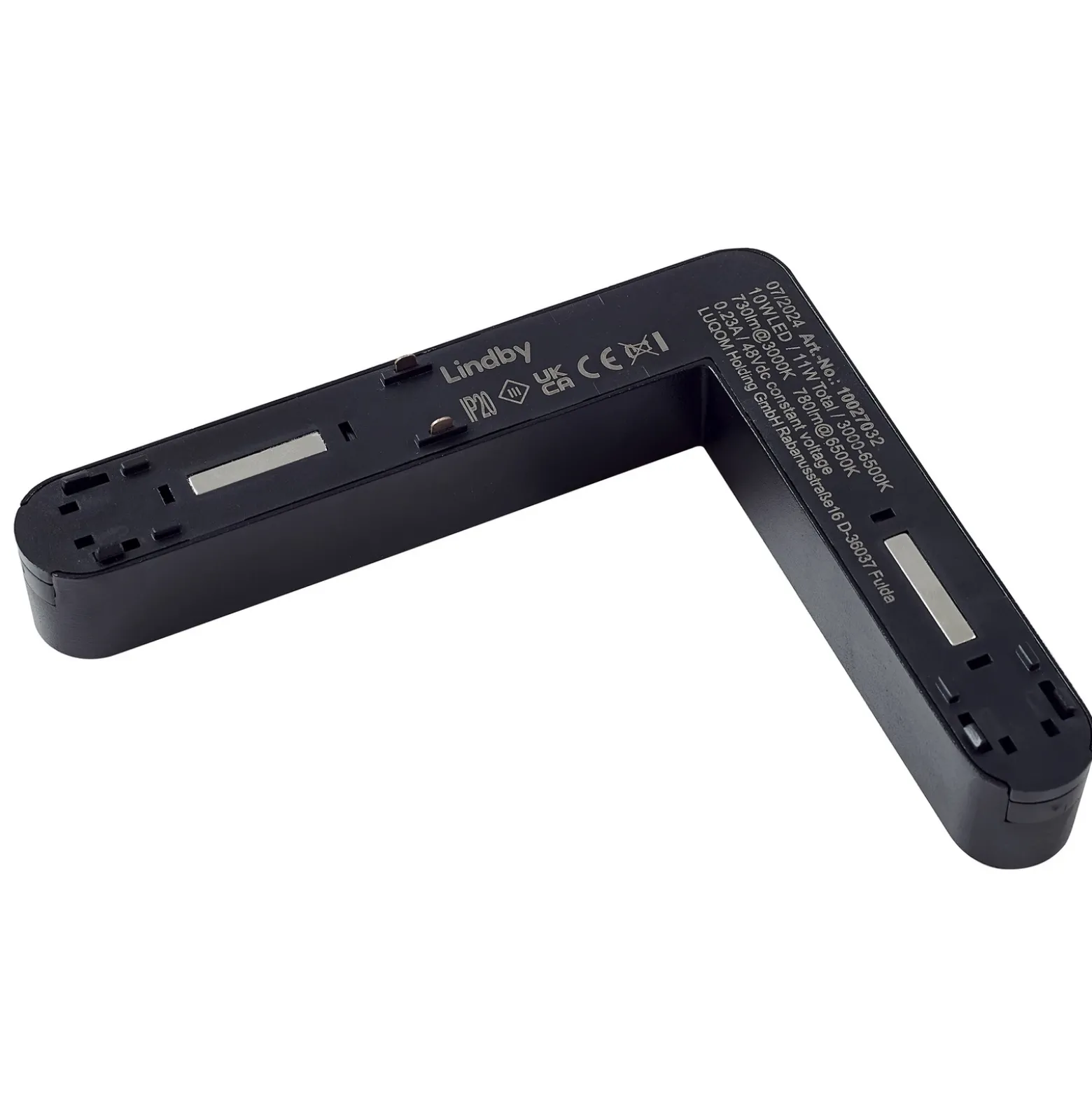 Regleta LED Lindby 48V Lumaro, negra, en forma de L, atenuable