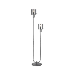 Riffelini lámpara de pie, altura 152 cm, gris humo, 2 luces, cristal