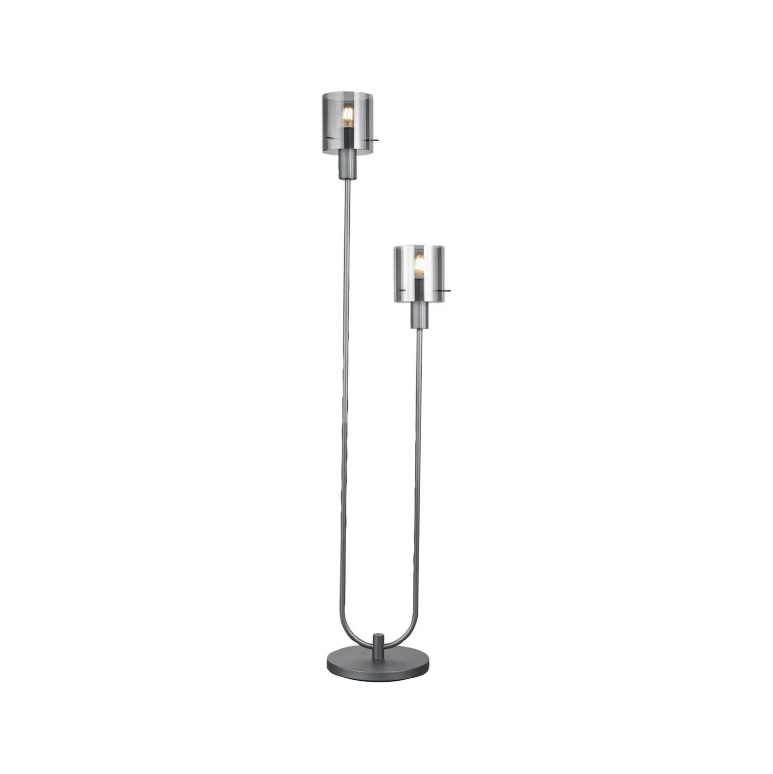 Riffelini lámpara de pie, altura 152 cm, gris humo, 2 luces, cristal