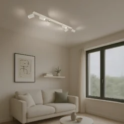 Ring downlight de techo, beige, longitud 117 cm, acero, 6 luces.