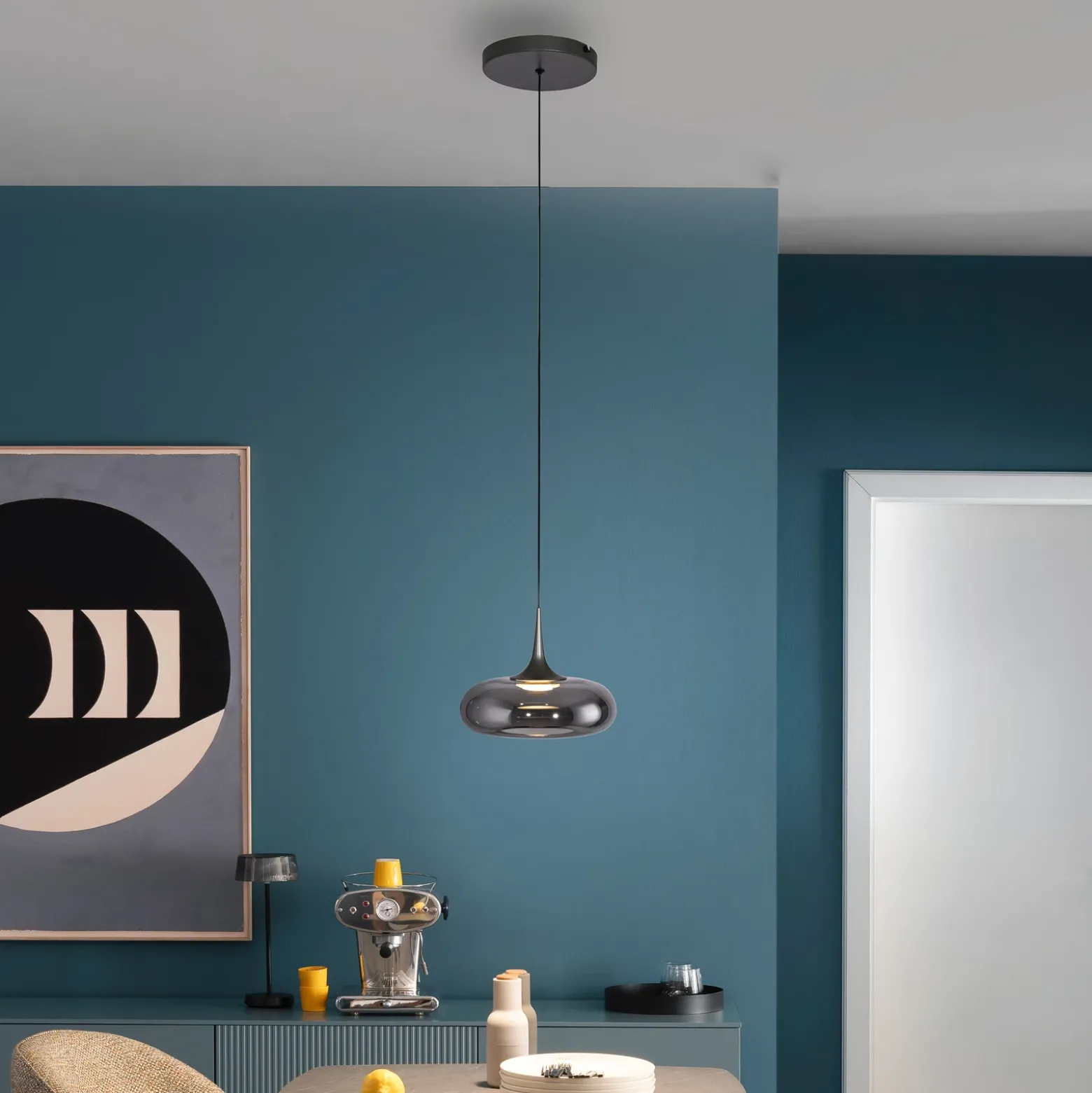 SCHÖNER WOHNEN Lámpara colgante LED Posh 1 luz, cristal ahumado, 3000 K